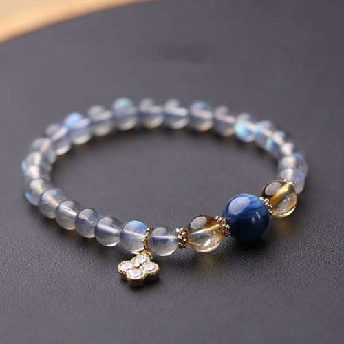 Natural Moonstone Flower Charm Healing Beads Bracelet Natural Moonstone Flower Charm Healing Beads Bracelet