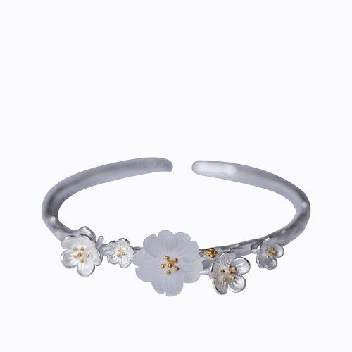 925 Sterling Silver Plum Flower Blessing Adjustable Bangle 925 Sterling Silver Plum Flower Blessing Adjustable Bangle