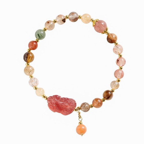 Rutilated Quartz Strawberry Quartz PiXiu Wealth Bracelet Rutilated Quartz Strawberry Quartz PiXiu Wealth Bracelet