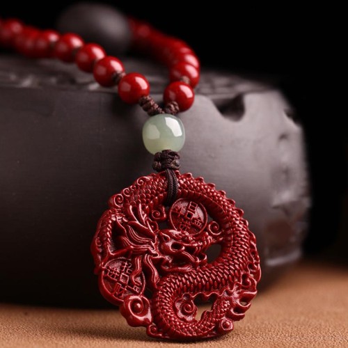 Dragon Cinnabar Hetian Jade Wealth Necklace Dragon Cinnabar Hetian Jade Wealth Necklace