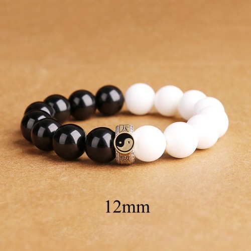 925 Sterling Silver Black Obsidian White Shell Yin Yang Bracelet 925 Sterling Silver Black Obsidian White Shell Yin Yang Bracelet