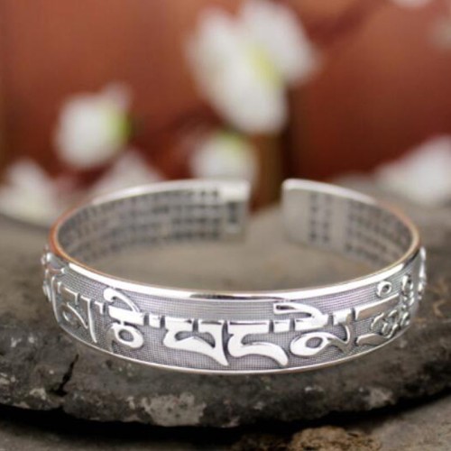 Tibetan Sanskrit White Copper Meditation Bracelet Tibetan Sanskrit White Copper Meditation Bracelet