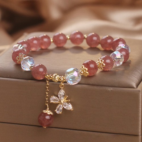 Natural Strawberry Quartz Butterfly Charm Bracelet Natural Strawberry Quartz Butterfly Charm Bracelet
