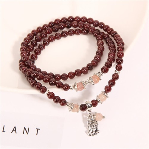 Garnet Strawberry Quartz Green Beans PiXiu Bracelet