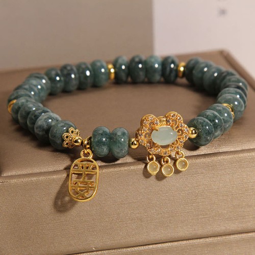 Jade Chinese Lock Charm Peace Luck Bracelet