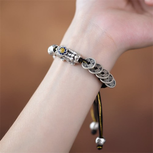 Feng Shui Five Emperor Coins PiXiu Wealth Bracelet