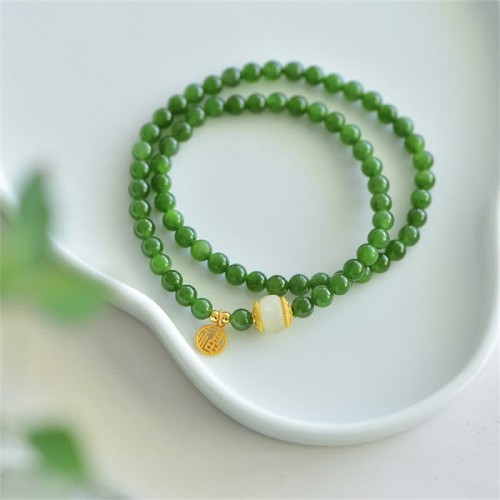 Hetian Cyan Jade Happiness Blessing Bracelet Hetian Cyan Jade Happiness Blessing Bracelet