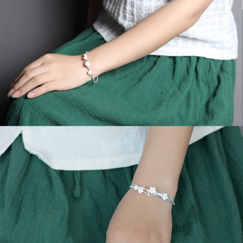 925 Sterling Silver Plum Flower Blessing Adjustable Bangle 925 Sterling Silver Plum Flower Blessing Adjustable Bangle