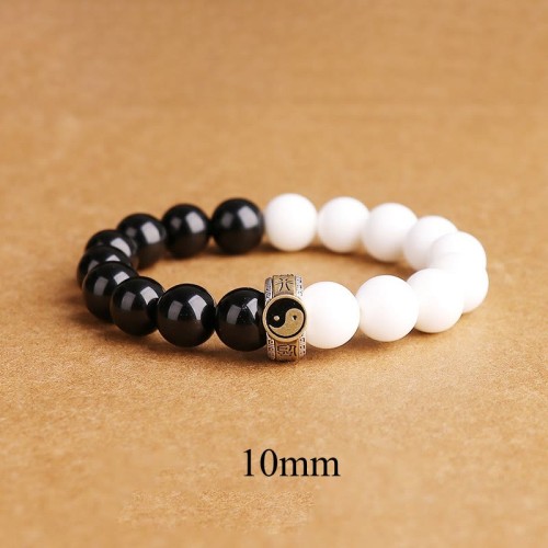 925 Sterling Silver Black Obsidian White Shell Yin Yang Bracelet 925 Sterling Silver Black Obsidian White Shell Yin Yang Bracelet