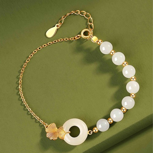 Hetian White Jade Peace Buckle Ginkgo Luck Bracelet Hetian White Jade Peace Buckle Ginkgo Luck Bracelet