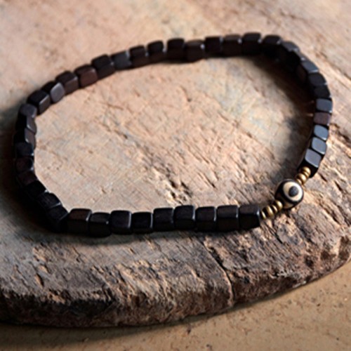 Ebony Wood Dzi Bead Copper Peace Couple Bracelet Ebony Wood Dzi Bead Copper Peace Couple Bracelet