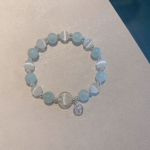 925 Silver Cat's Eye Aquamarine Support Bracelet 925 Silver Cat's Eye Aquamarine Support Bracelet