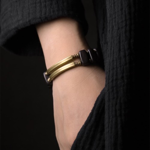Tibetan Ebony Wood Copper Double Layer Balance Bracelet