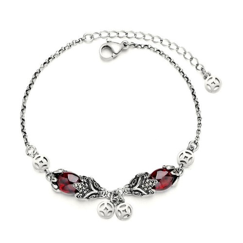 Garnet PiXiu Copper Coin Protection Bracelet