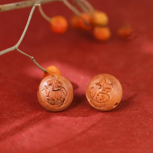 Natural Peach Wood Chinese Zodiac Cinnabar Wealth Bracelet