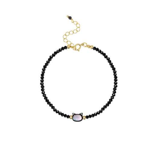 Gold Plated Black Spinel Cat Healing Bracelet