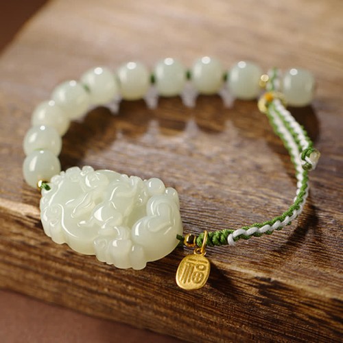 Sterling Silver Hetian Jade Happiness Bracelet