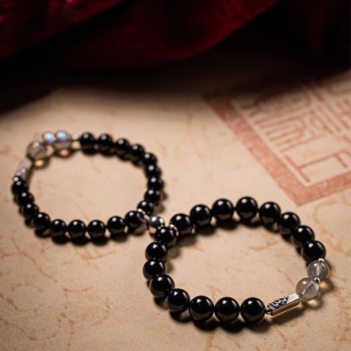 925 Silver Obsidian Moonstone Strength Couple Bracelet 925 Silver Obsidian Moonstone Strength Couple Bracelet