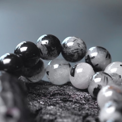 Black Rutilated Quartz Ebony Wood White Crystal Success Bracelet Black Rutilated Quartz Ebony Wood White Crystal Success Bracelet
