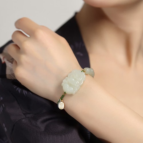 Sterling Silver Hetian Jade Happiness Bracelet