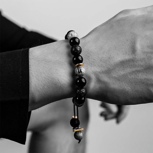 Black Obsidian Lava Rock Yin Yang Bracelet Black Obsidian Lava Rock Yin Yang Bracelet