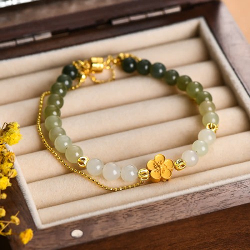 Hetian Jade Peach Blossom Luck Chain Bracelet