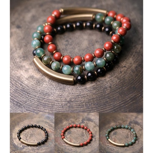 Red Jasper Moss Agate Black Obsidian Peace Bracelet Red Jasper Moss Agate Black Obsidian Peace Bracelet