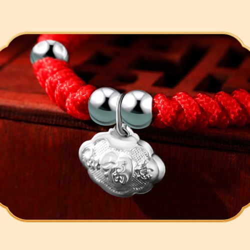 925 Sterling Silver Fu Character Lucky Money Bag Kids Bracelet 925 Sterling Silver Fu Character Lucky Money Bag Kids Bracelet