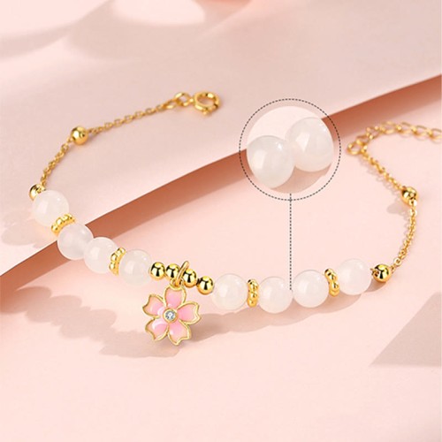 925 Sterling Silver Hetian White Jade Cherry Blossom Protection Bracelet 925 Sterling Silver Hetian White Jade Cherry Blossom Protection Bracelet
