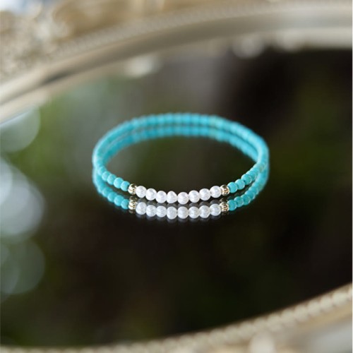 925 Sterling Silver Natural Turquoise Pearl Beaded Bracelet 925 Sterling Silver Natural Turquoise Pearl Beaded Bracelet