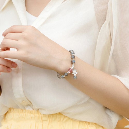 Moonstone Strawberry Quartz Flower Healing Charm Bracelet Moonstone Strawberry Quartz Flower Healing Charm Bracelet