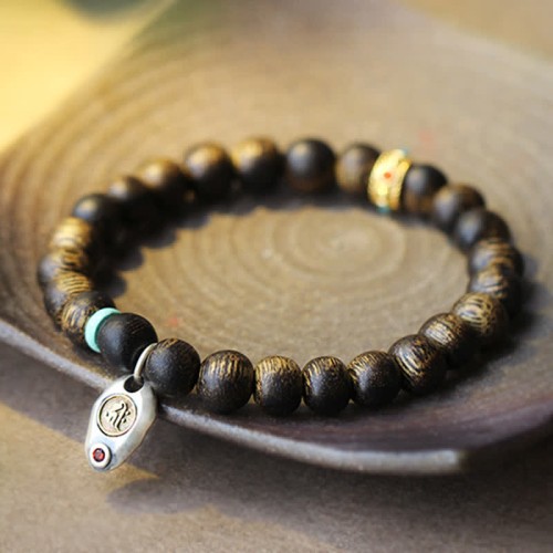 Vietnam Qinan Agarwood Turquoise Balance Strength Bracelet Vietnam Qinan Agarwood Turquoise Balance Strength Bracelet