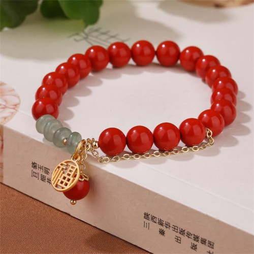Cinnabar Fu Character Jade Calm Bracelet