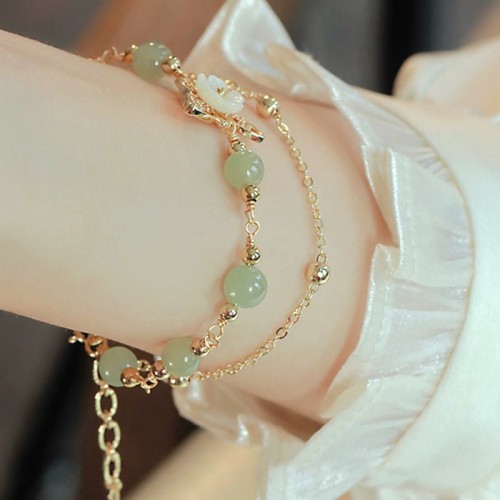 Gold Plated Jade Butterfly Flower Luck Bracelet Gold Plated Jade Butterfly Flower Luck Bracelet
