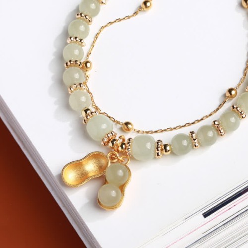 Hetian Jade Peanut Charm Luck Bracelet