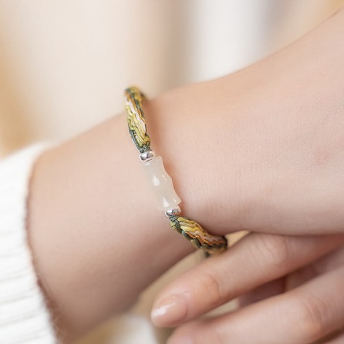 White Jade Bamboo Reincarnation Knot Bracelet White Jade Bamboo Reincarnation Knot Bracelet