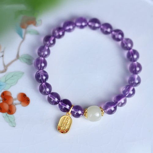 Amethyst Crystal Hetian Jade Healing Charm Bracelet