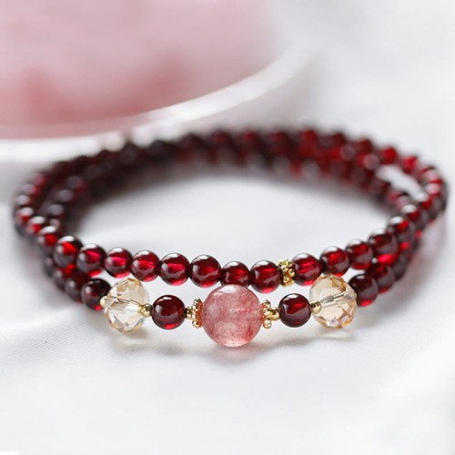 14K Gold Plated Garnet Strawberry Quartz Wrap Bracelet 14K Gold Plated Garnet Strawberry Quartz Wrap Bracelet