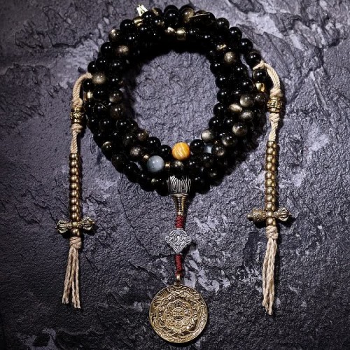 108 Mala Beads Gold Sheen Obsidian Wealth Bracelet 108 Mala Beads Gold Sheen Obsidian Wealth Bracelet