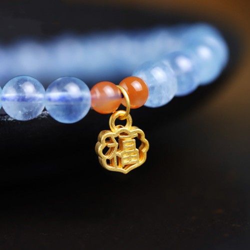 Aquamarine Red Agate Healing Charm Bracelet