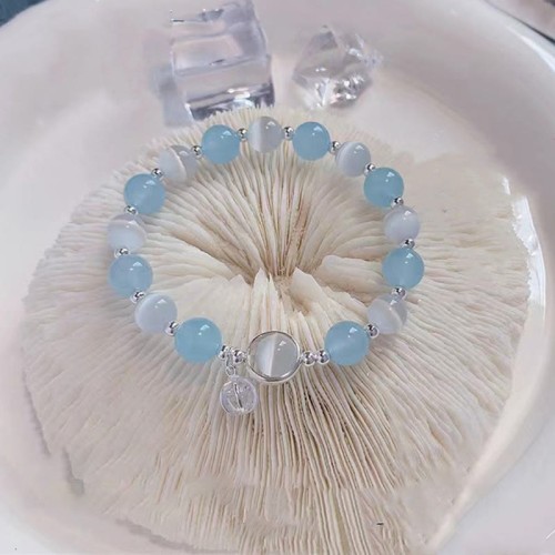 925 Silver Cat's Eye Aquamarine Support Bracelet 925 Silver Cat's Eye Aquamarine Support Bracelet