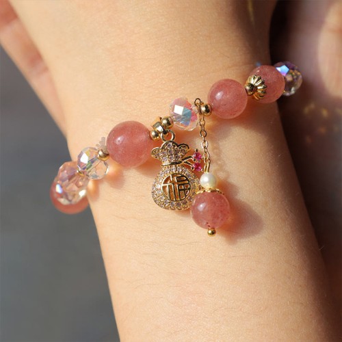 Strawberry Quartz Crystal Money Bag Bracelet