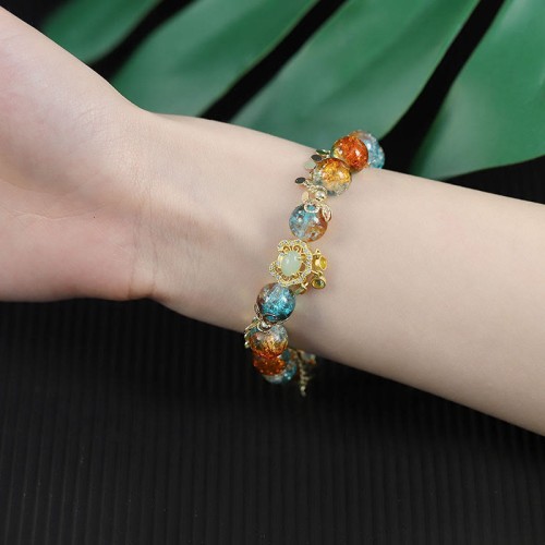 Liuli Glass Bead Chinese Lock Fortune Bracelet Liuli Glass Bead Chinese Lock Fortune Bracelet