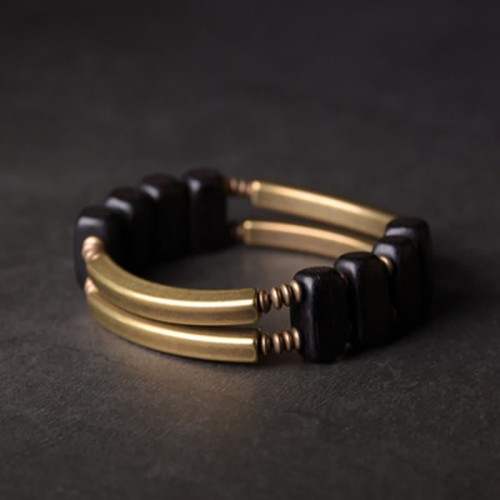 Tibetan Ebony Wood Copper Double Layer Balance Bracelet