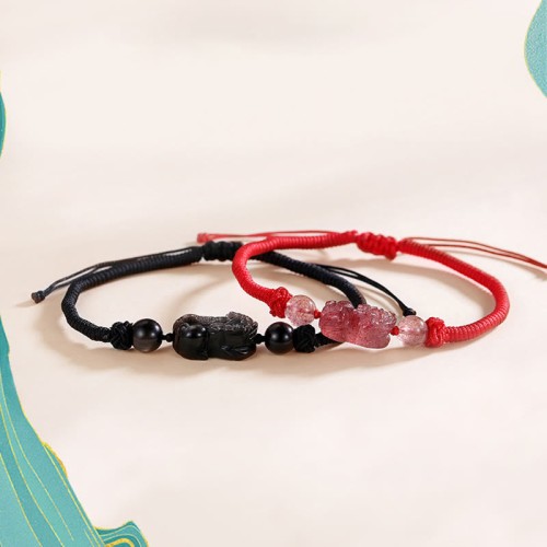 Silver Sheen Obsidian Strawberry Quartz PiXiu Bracelet Silver Sheen Obsidian Strawberry Quartz PiXiu Bracelet