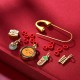 Tibetan Dancing Lion Jade Fu Character Copper Luck Brooch Tibetan Dancing Lion Jade Fu Character Copper Luck Brooch
