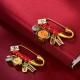 Tibetan Dancing Lion Jade Fu Character Copper Luck Brooch Tibetan Dancing Lion Jade Fu Character Copper Luck Brooch