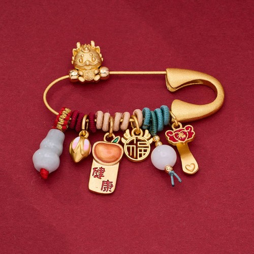 Dragon Fu Character Fortune Brass Protection Brooch Dragon Fu Character Fortune Brass Protection Brooch