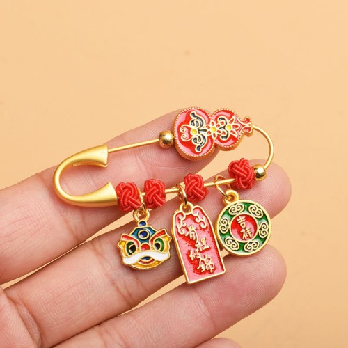 Gourd Dancing Lion Fu Character Blessing Brooch