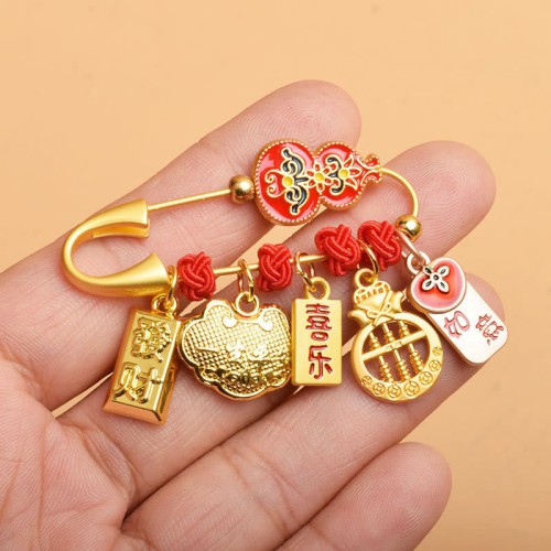 Gourd Dancing Lion Fu Character Blessing Brooch